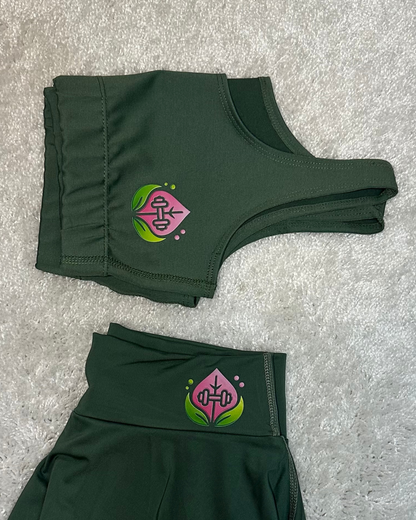 Set Deportivo Verde Oliva – Falda + Top